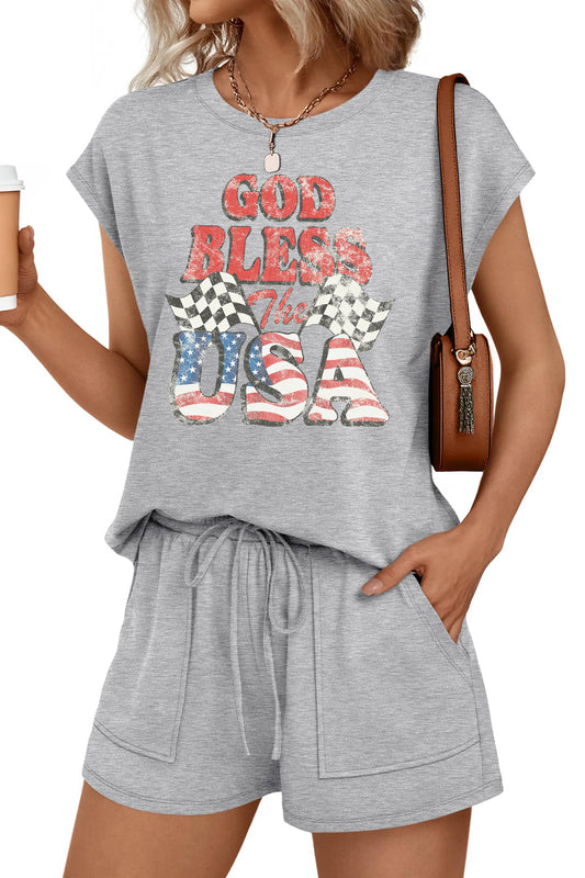 4th of July USA Graphic Short Set Outfit