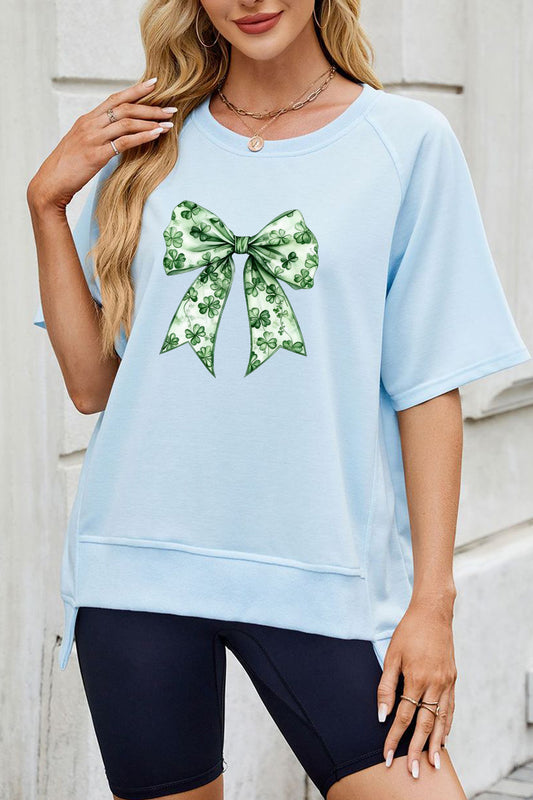 St Patricks Day Shamrock Bow Graphic Sweatshirt Tee