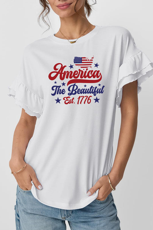 America Graphic Tee Patriotic Ruffle Sleeve Top