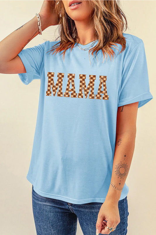 Mothers Day Leopard MAMA Graphic Tee Casual Womens Top