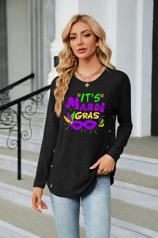 Mardi Gras Graphic Casual Long Sleeve Shirt