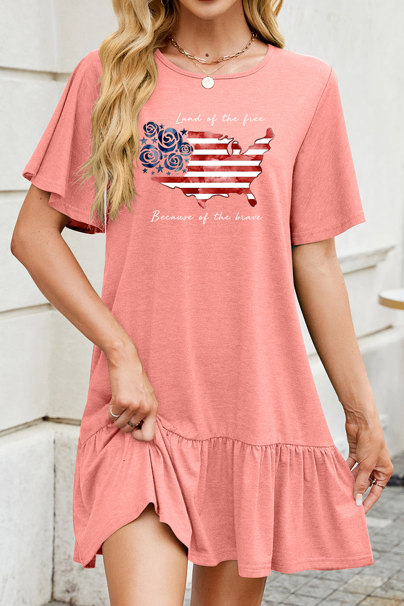 American Flag Graphic Ruffle Hem T Shirt Dress Fourth of July Casual Mini Dress