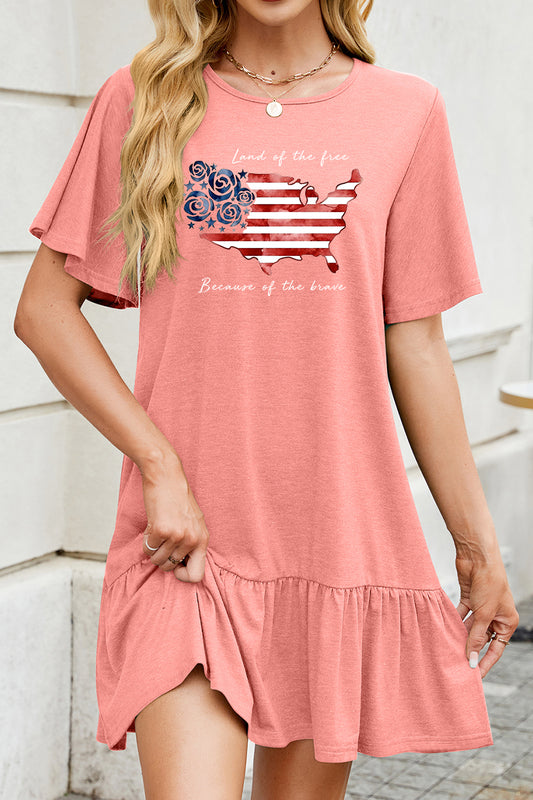 American Flag Graphic Ruffle Hem T Shirt Dress Fourth of July Casual Mini Dress