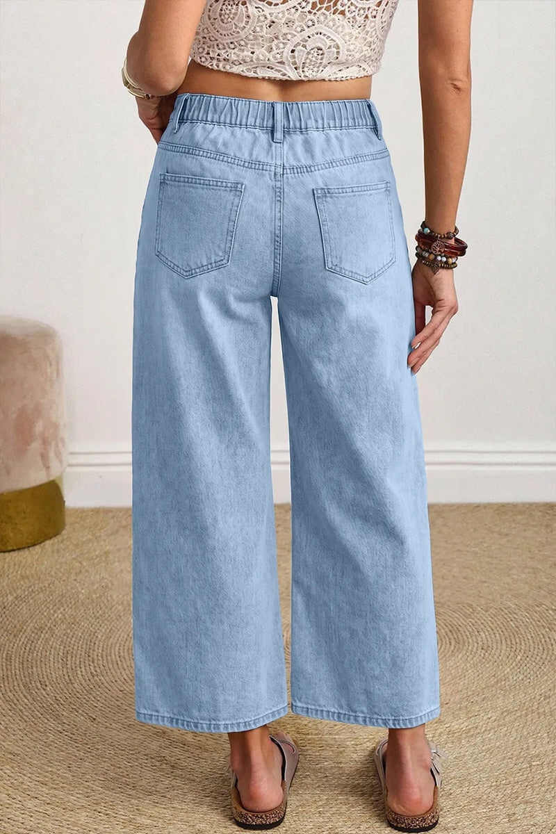 Game Day Football Patch Light Wash Wide Leg Jeans