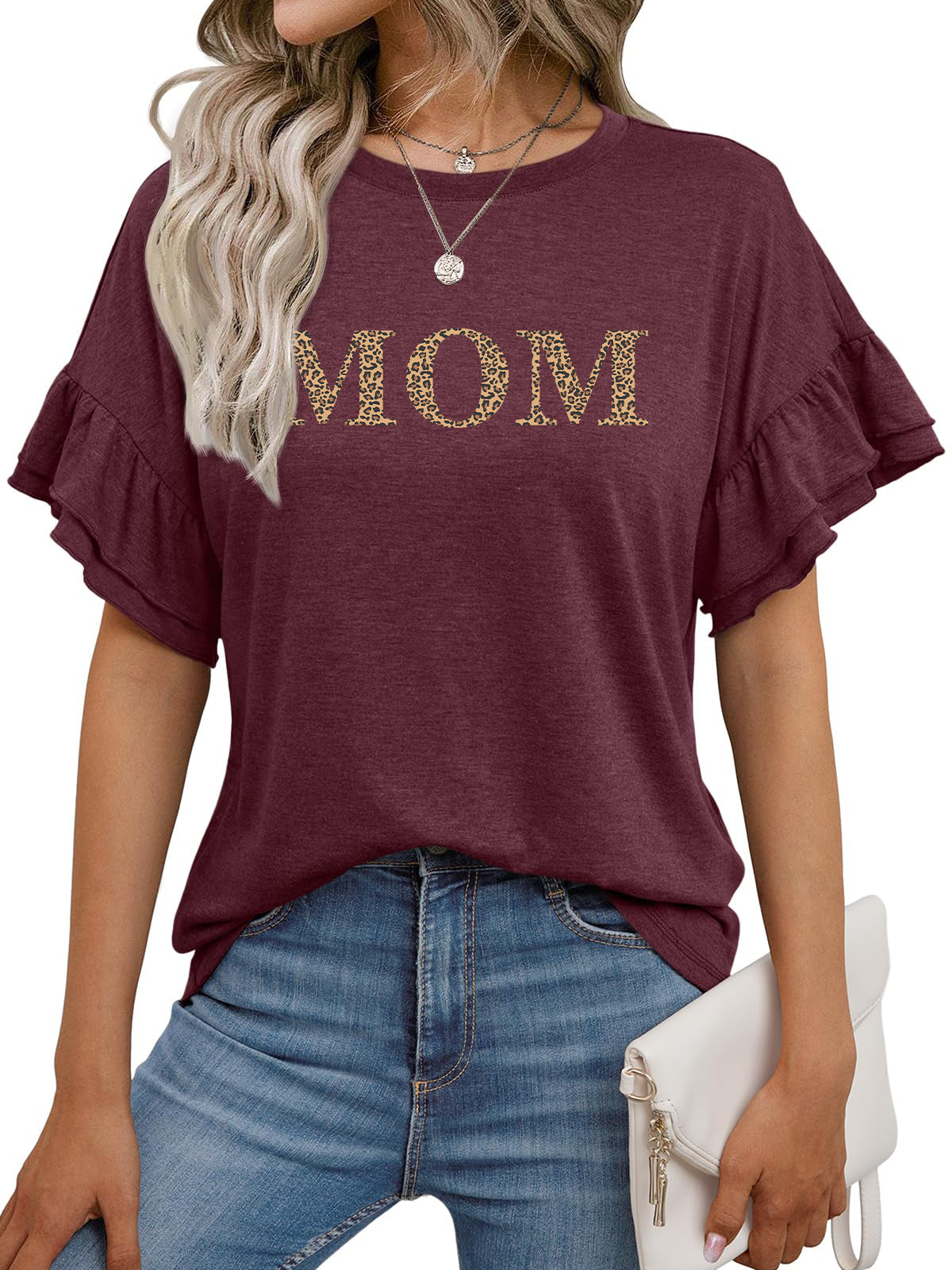 Mother’s Day MOM Graphic Ruffle Sleeve T Shirt