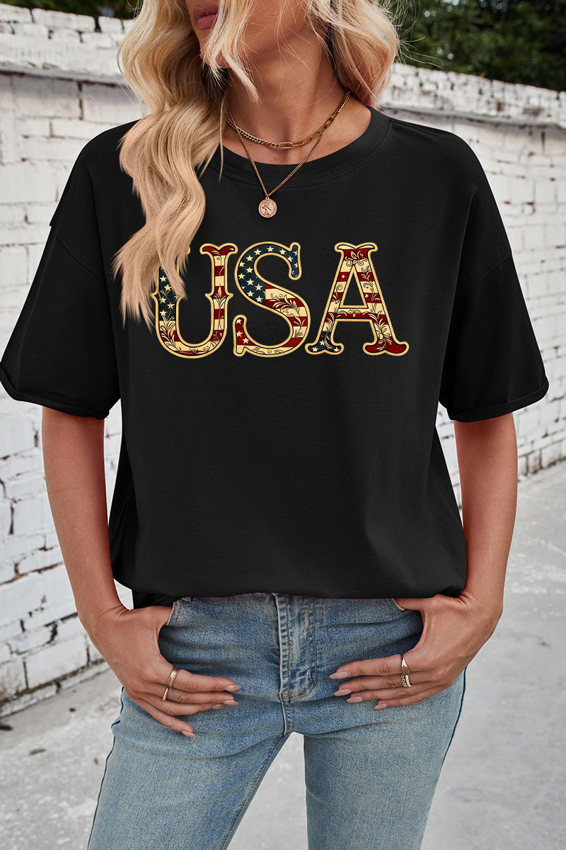 USA Patriotic Print Rayon Tee Oversized Holiday Top