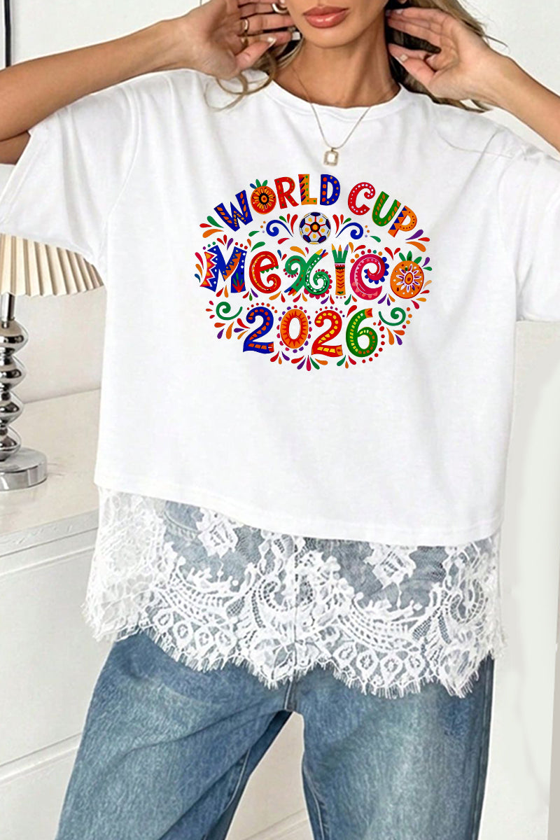 Mexico World Cup 2026 Graphic Lace Hem Oversized T Shirt