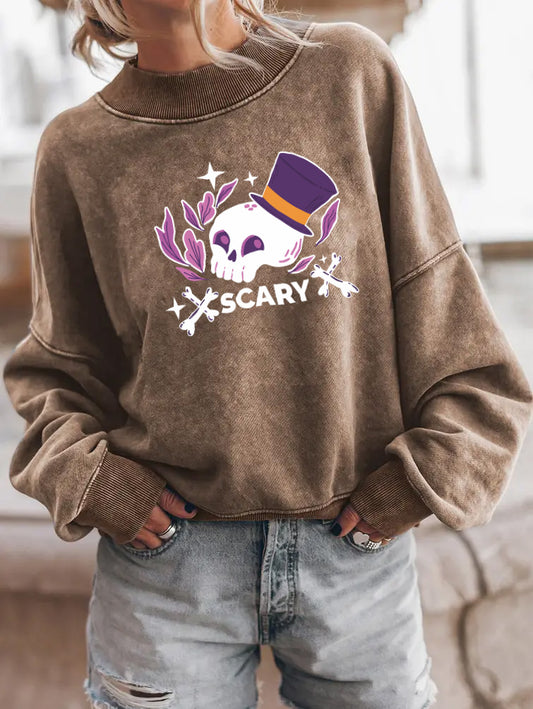 Scary Skull Top Hat Halloween Graphic Sweatshirt