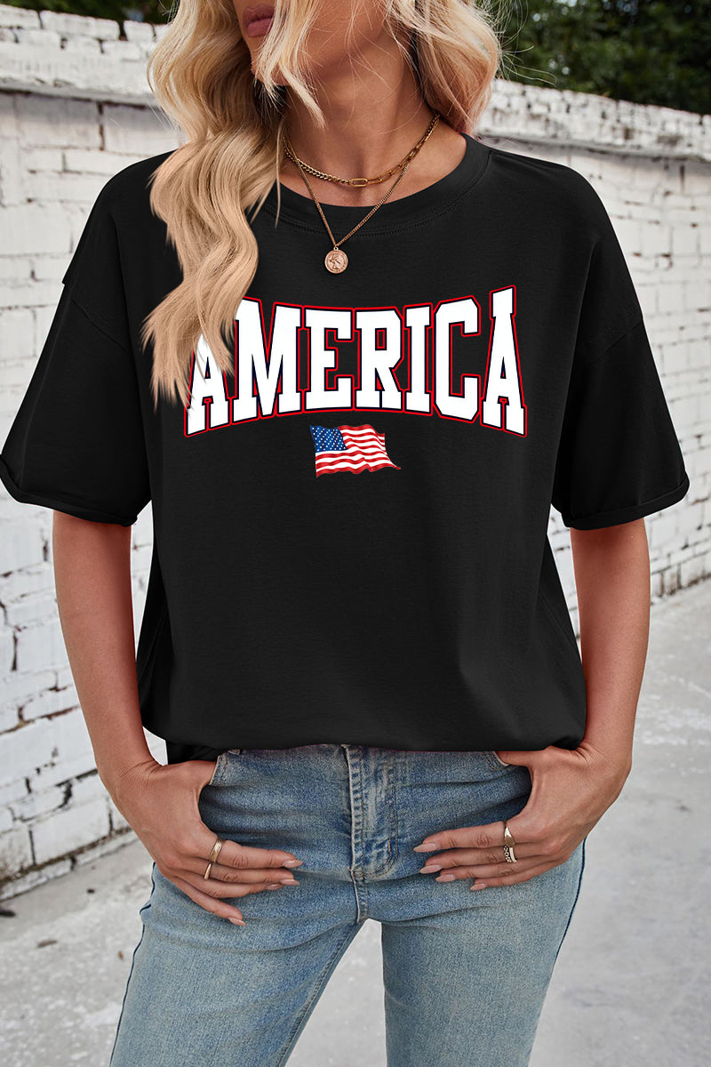 Bold America Flag Print Rayon Tee Oversized Patriotic Top