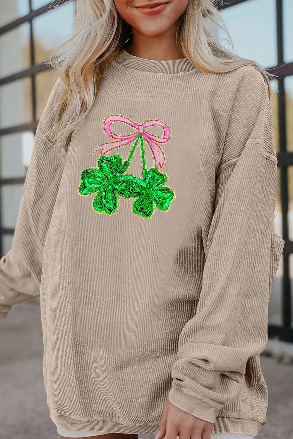 Saint Patrick’s Day LUCK Clover Graphic Corded Sweatshirt