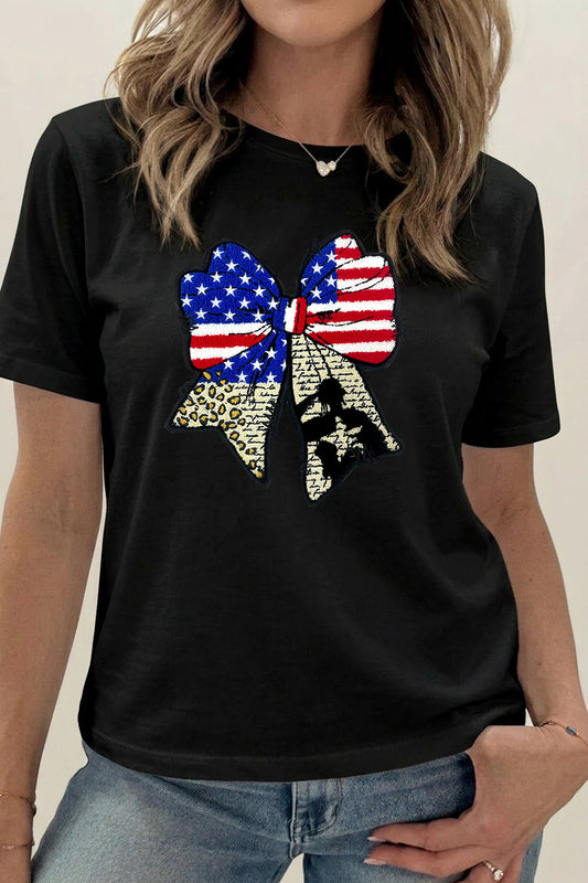 American Flag Bow Graphic Tee Independence Day Shirt
