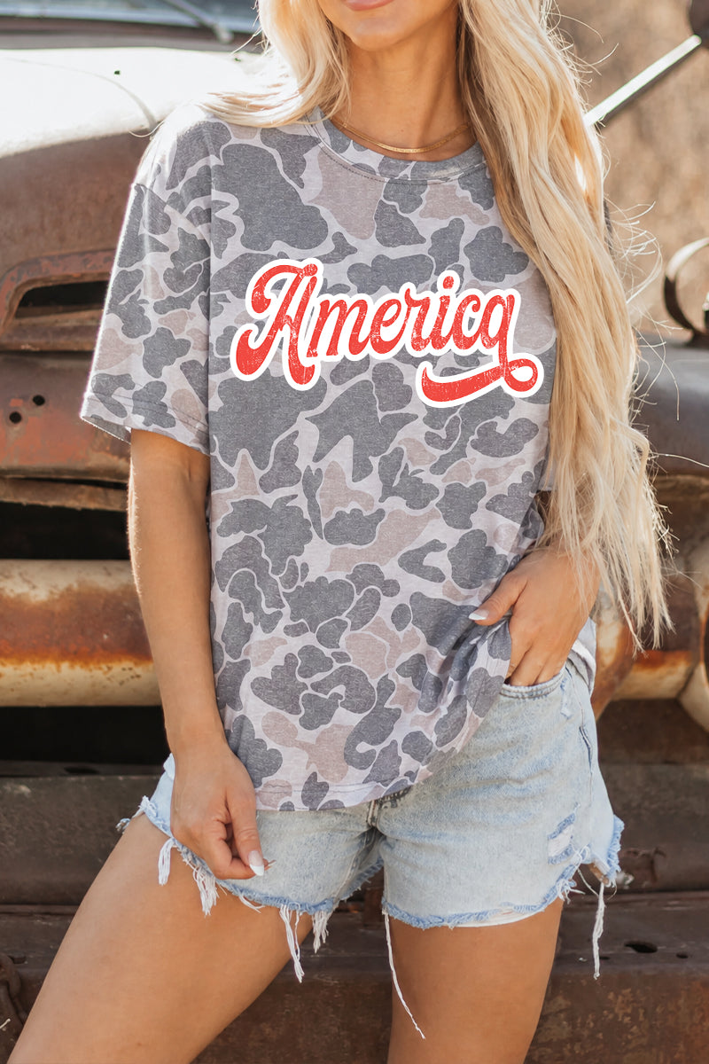 Camo America Graphic Patriotic T Shirt Casual Summer
