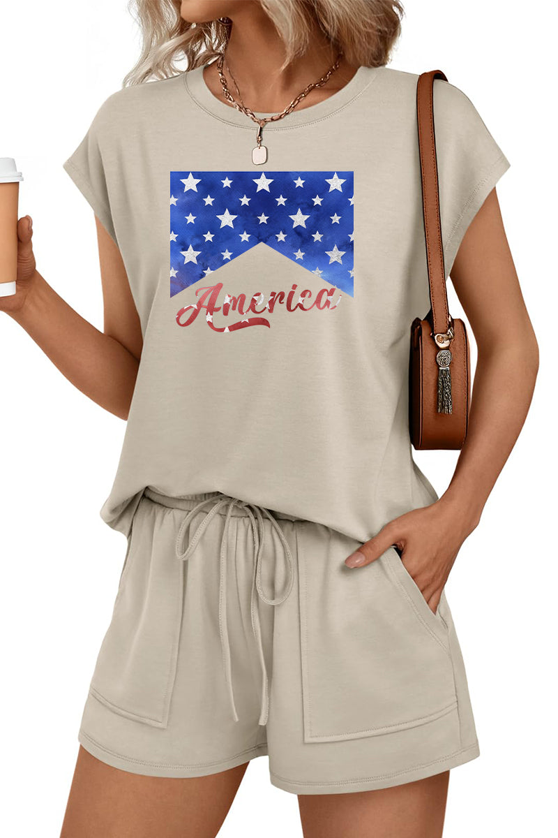 America Stars Tee Shorts Set Patriotic Summer Outfit