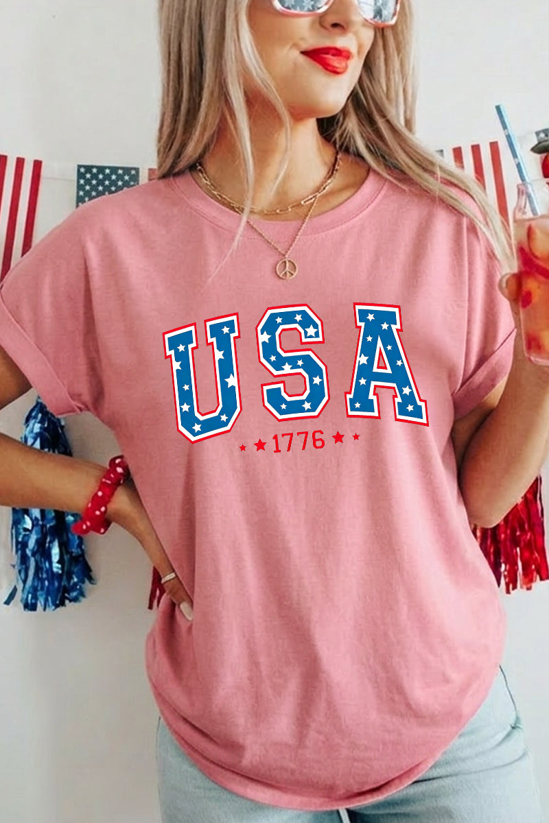 Women 4th of July USA 1776 Graphic T Shirt