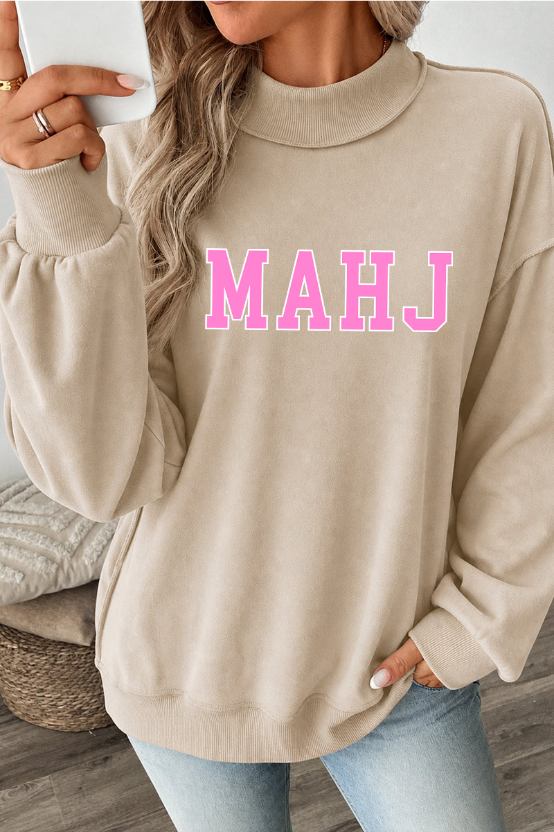 Varsity Letter Graphic Mock Neck Oversized Sweatshirt