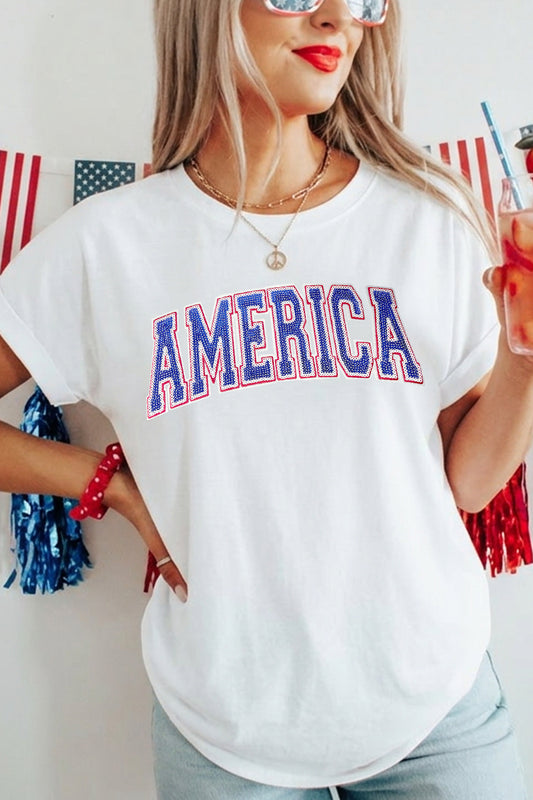 Women 4th of July America Letter Graphic T Shirt