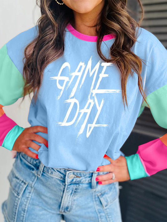Game Day Graphic Long Sleeve Color Block Women’s Top