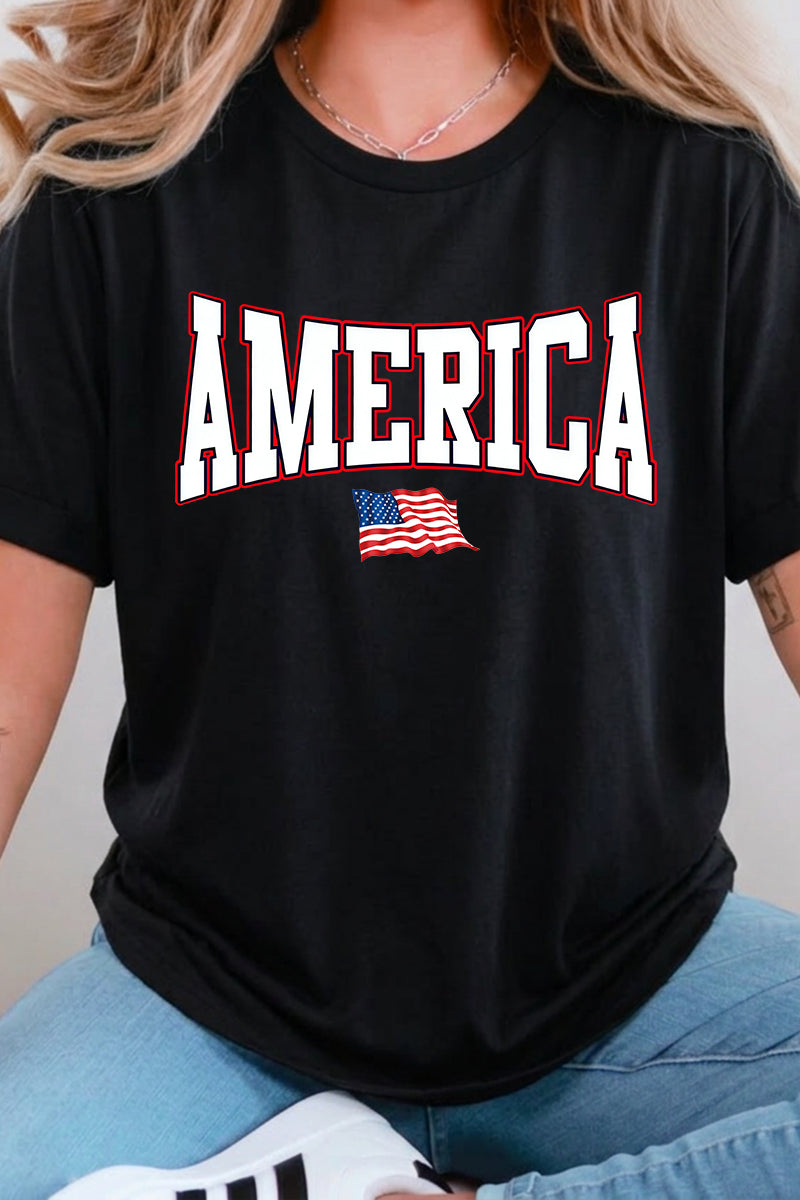 Flag Cotton Graphic Tee Oversized Patriotic Top