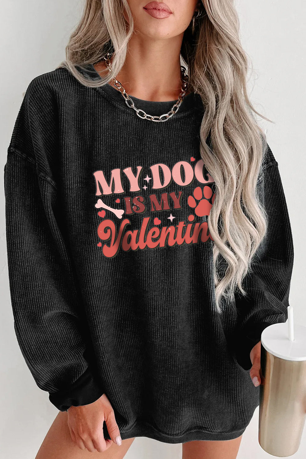 Cute Valentine’s Day Black Oversized Graphic Sweatshirt