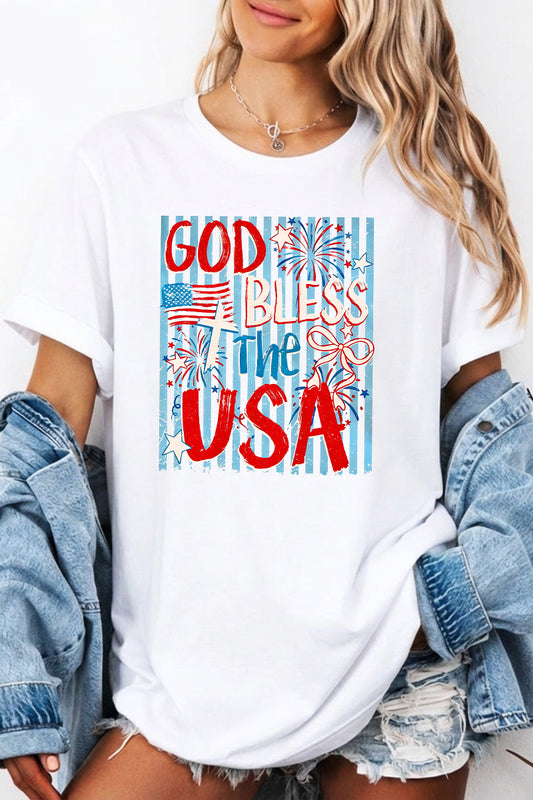 USA Flag Letter Graphic Tee Relaxed Fit Summer Top
