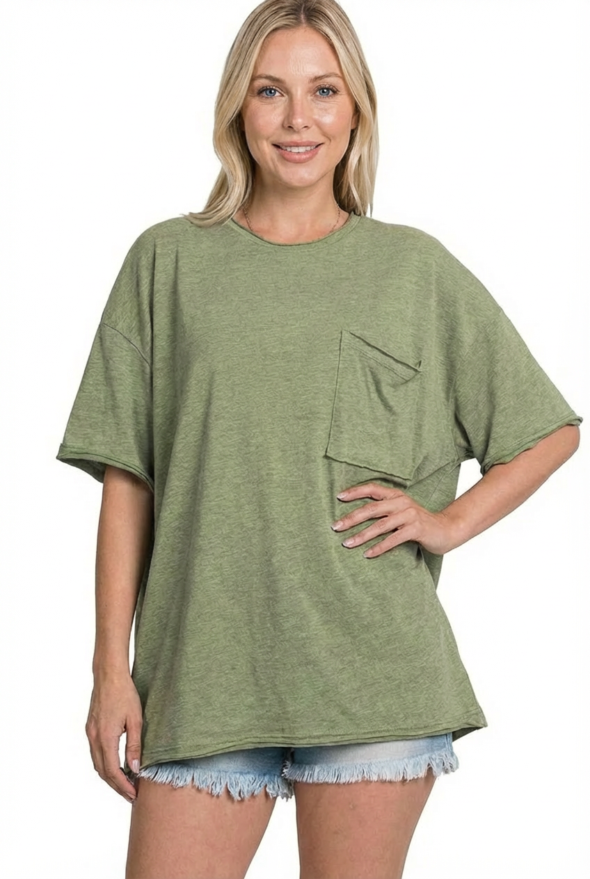 Oversized Raw Edge Pocket Boyfriend Tee