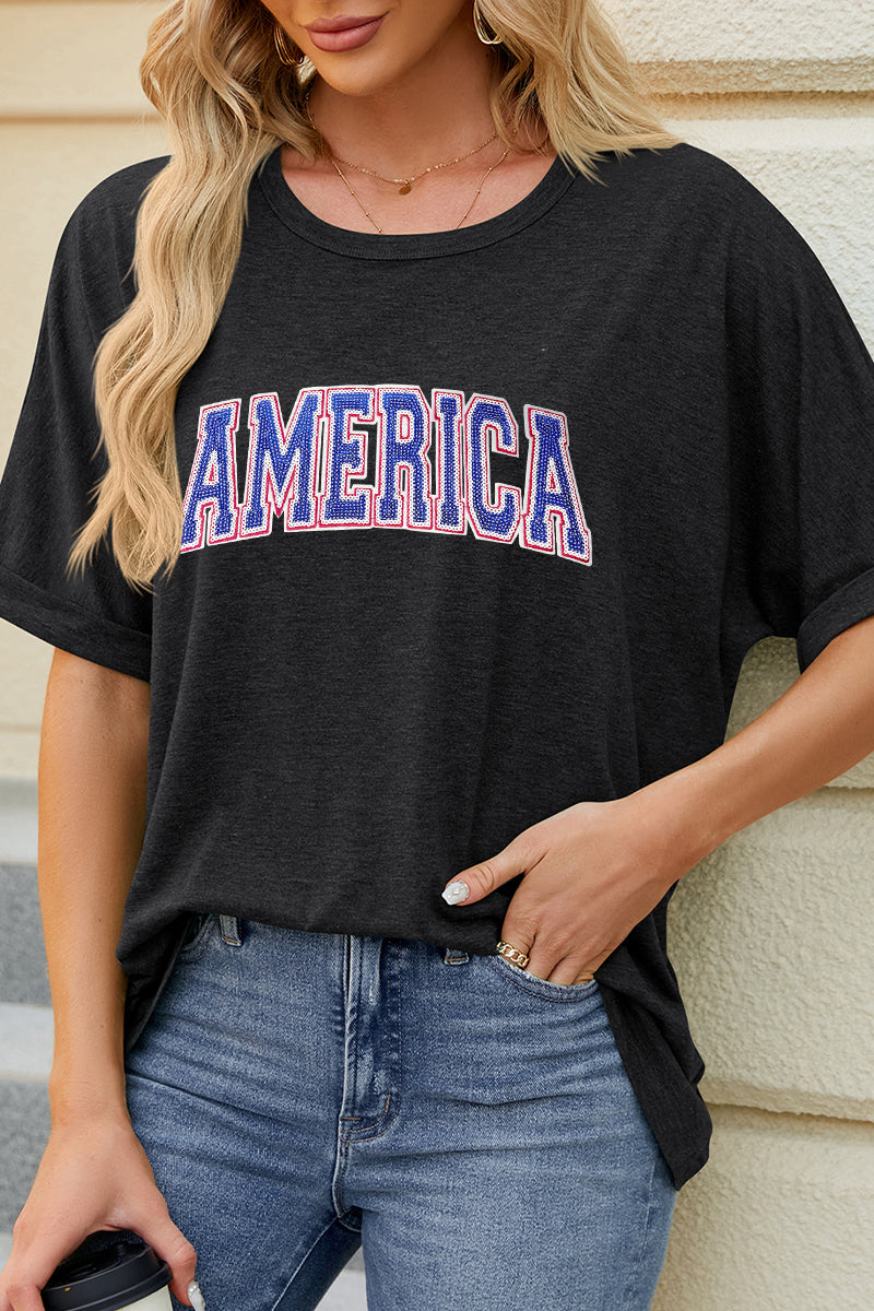 USA America Graphic Loose Fit Short Sleeve T Shirt