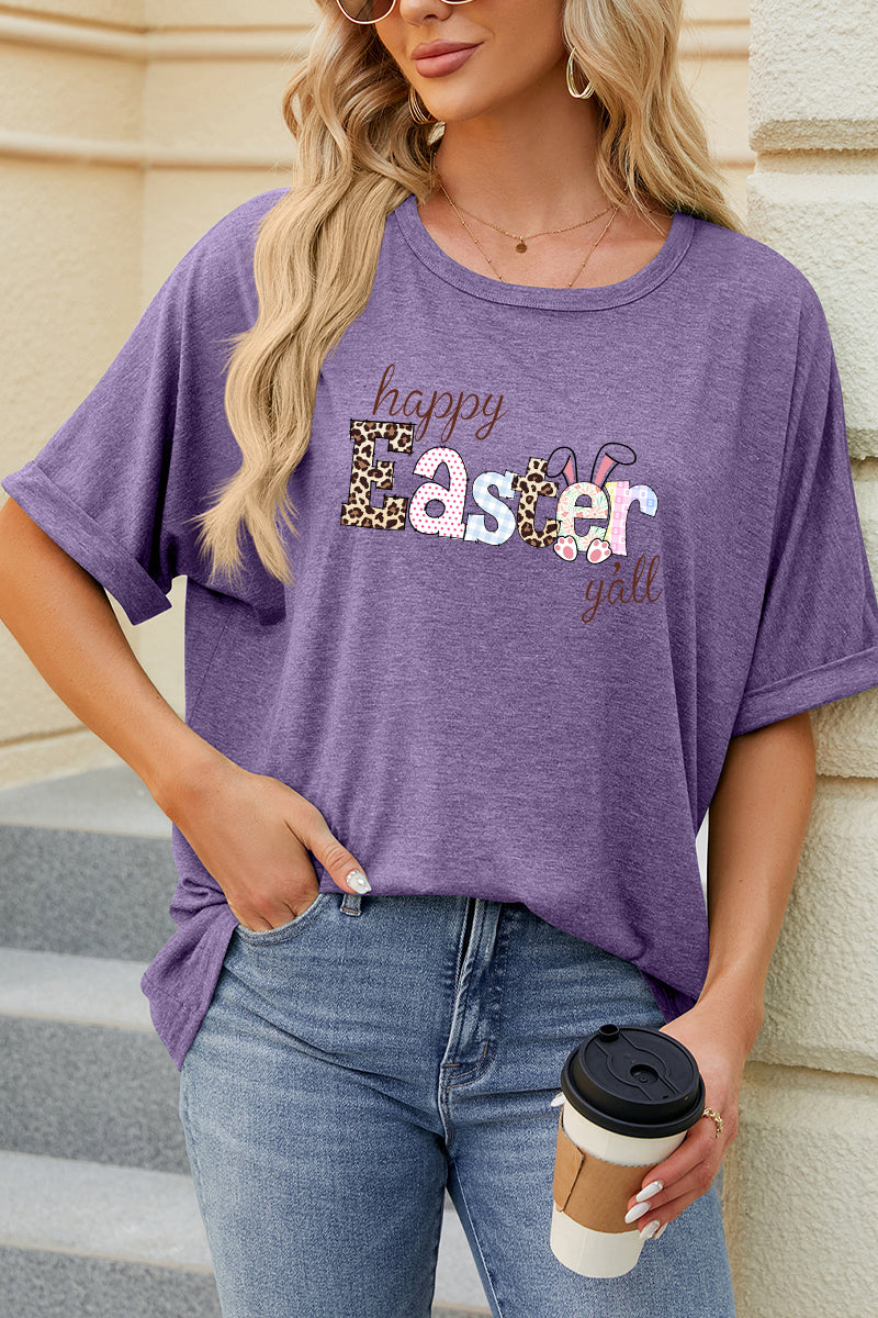 Happy Easter Clover Graphic Oversized Casual Tee