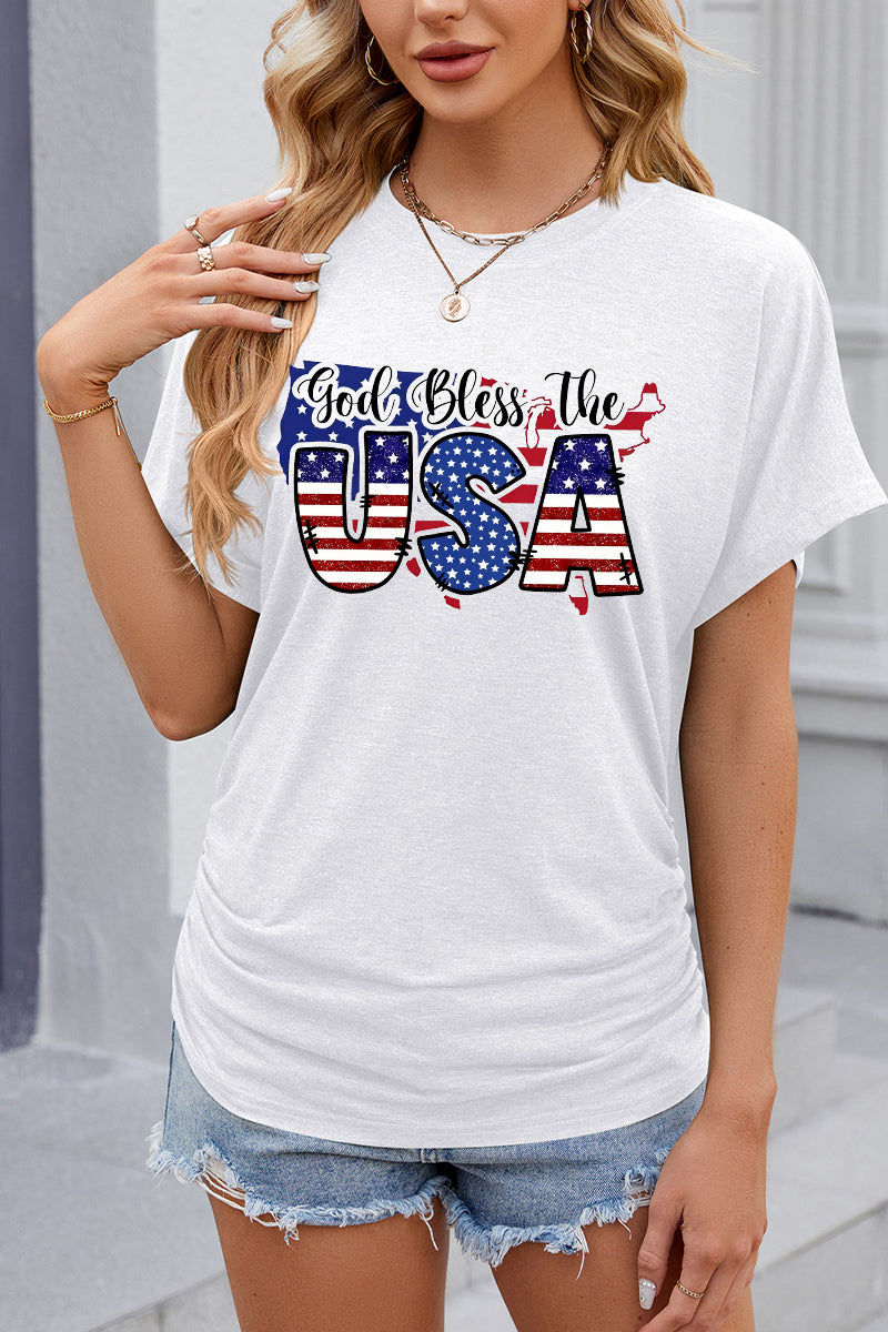 God Bless USA Letter Graphic 4th of July Patriotic Tee