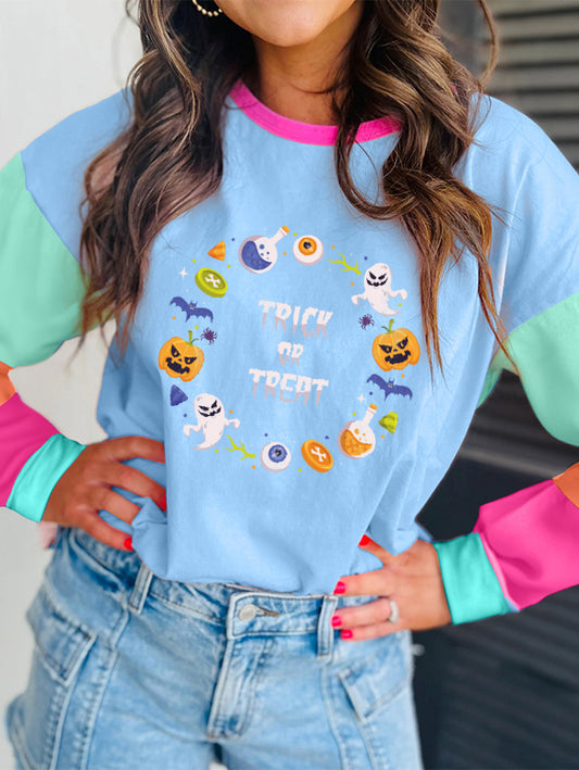 Trick or Treat Halloween Color Block Long Sleeve Tee