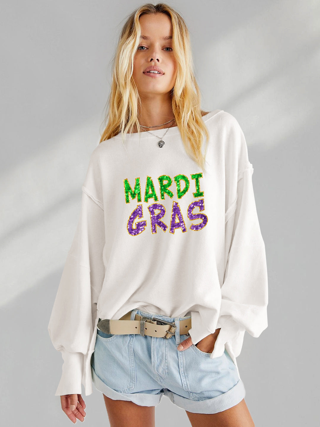 Mardi Gras Sparkle Letter Graphic Pullover