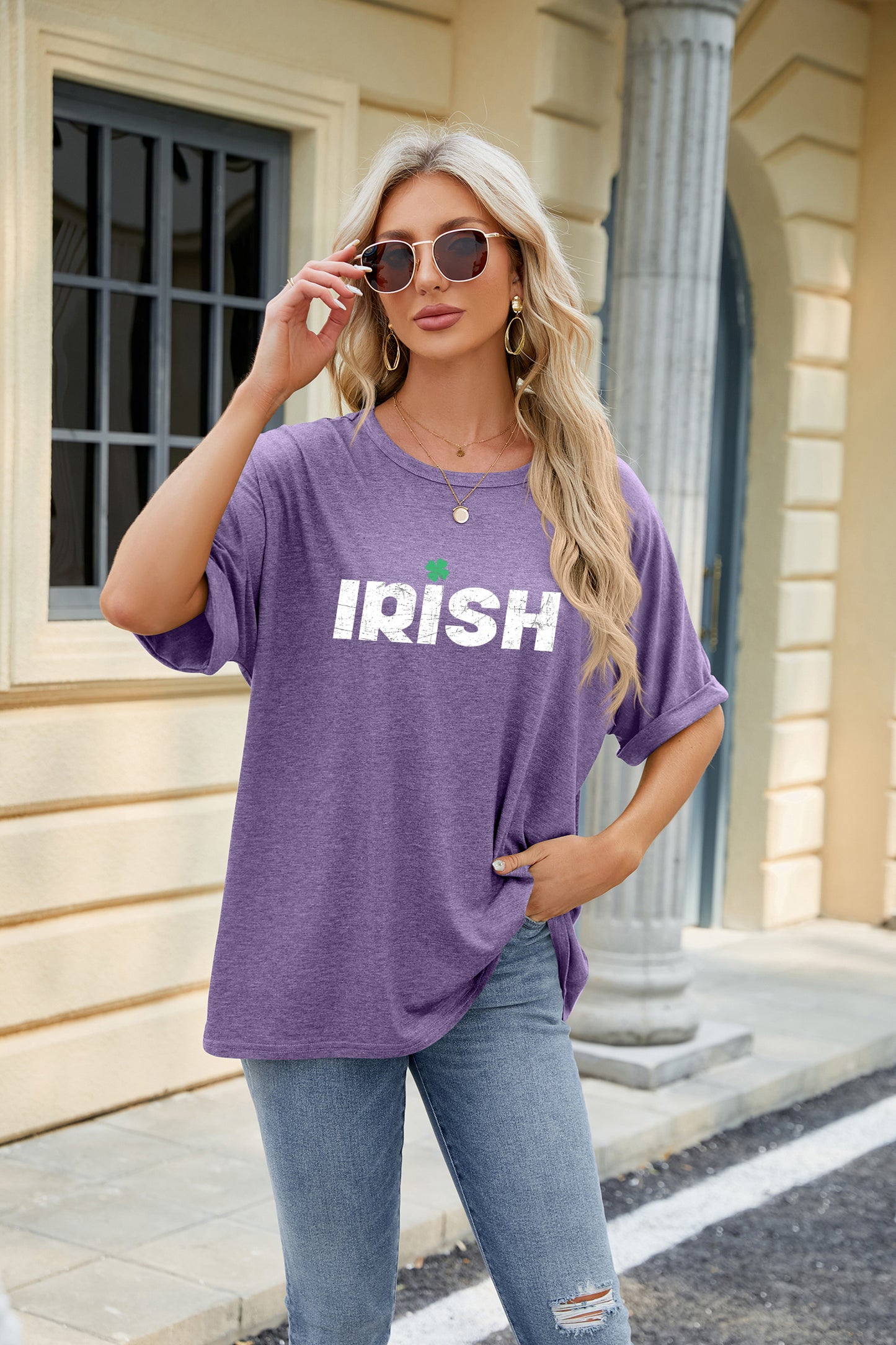 Saint Patrick’s Day IRISH Letter Print Oversized Tee