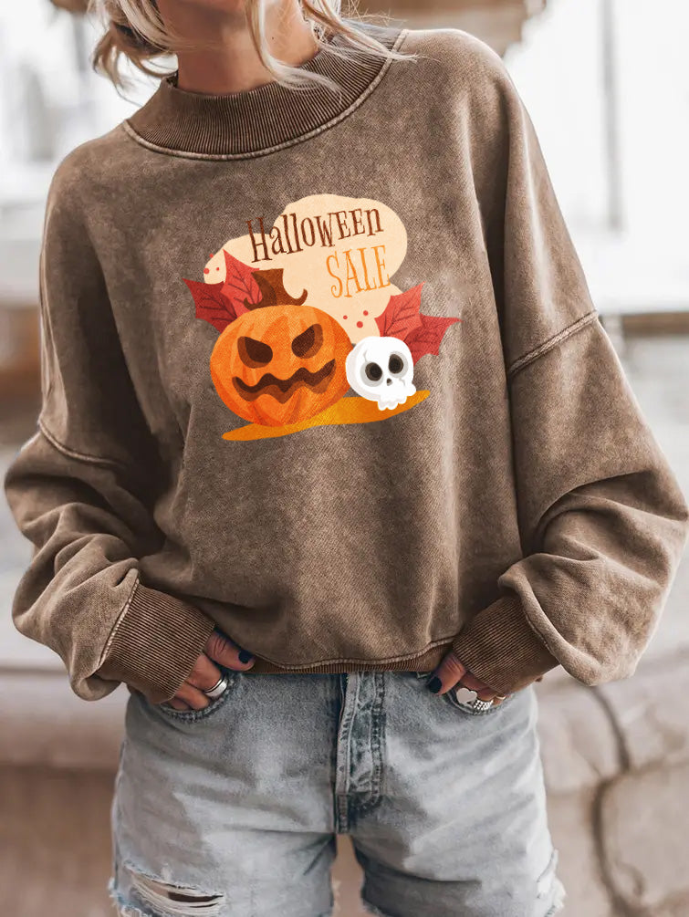 Halloween Pumpkin Skull Graphic Drop Shoulder Sweatshirt