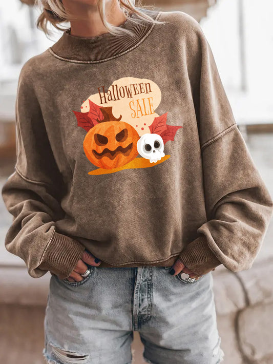 Halloween Pumpkin Skull Graphic Drop Shoulder Sweatshirt