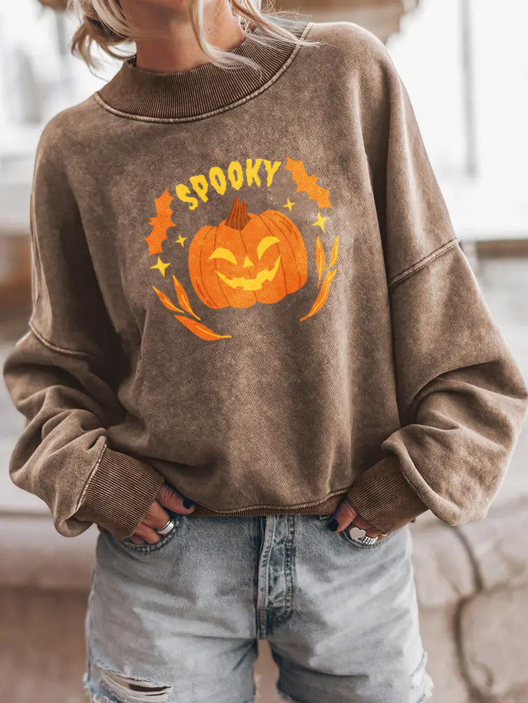 Spooky Pumpkin Drop Shoulder Long Sleeve Sweatshirt