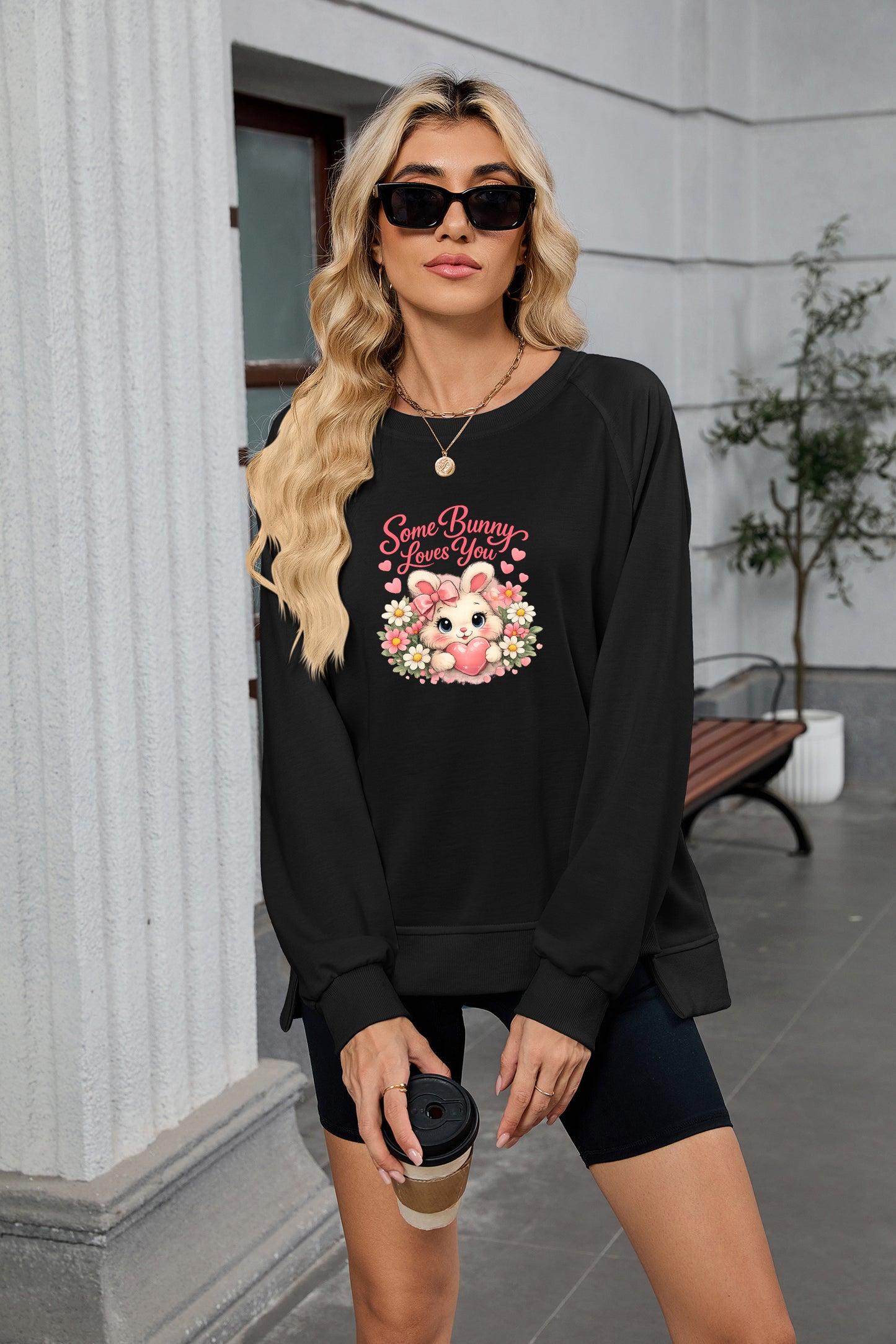 Easter Bunny Floral Graphic Crewneck Sweatshirt