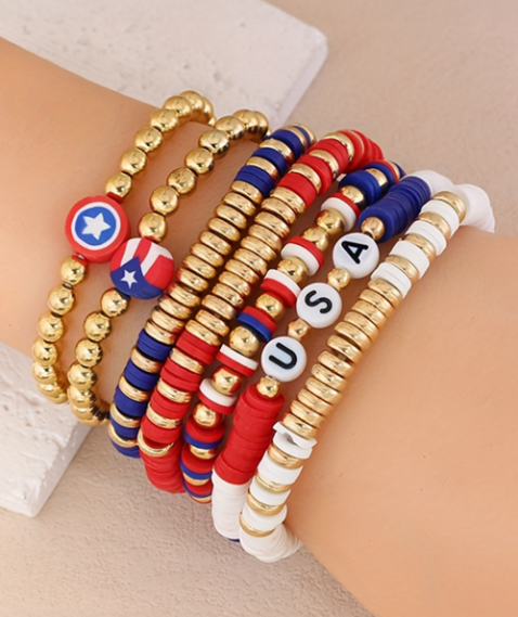 Gold USA Multi Beading Layered Bracelet