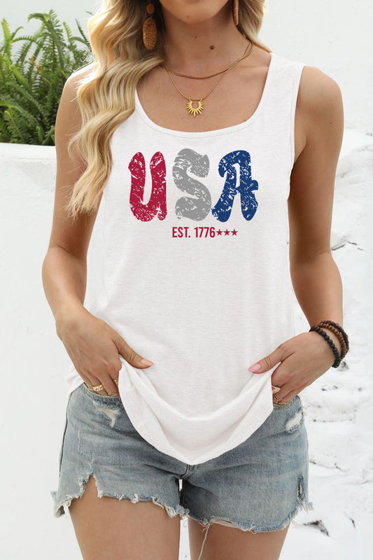 USA Graphic Rayon Blend Tank Top Patriotic Summer Shirt