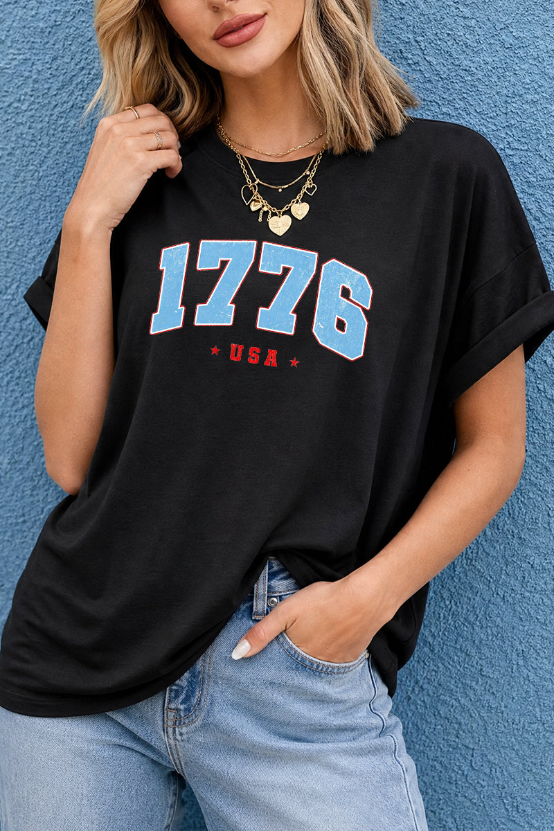 1776 USA Vintage Varsity Patriotic Oversized Graphic Tee