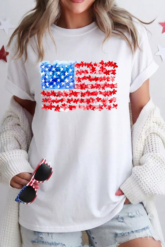 Women 4th of July American Flag Floral T Shirt