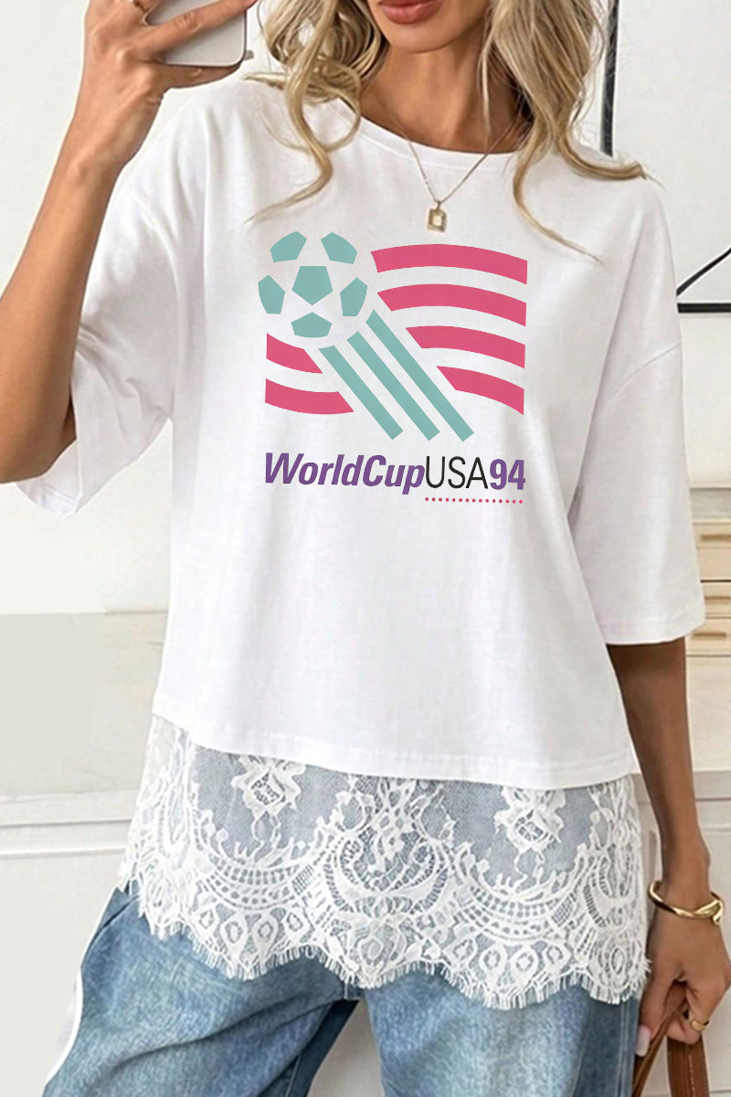 USA World Cup Graphic Lace Hem Oversized T Shirt