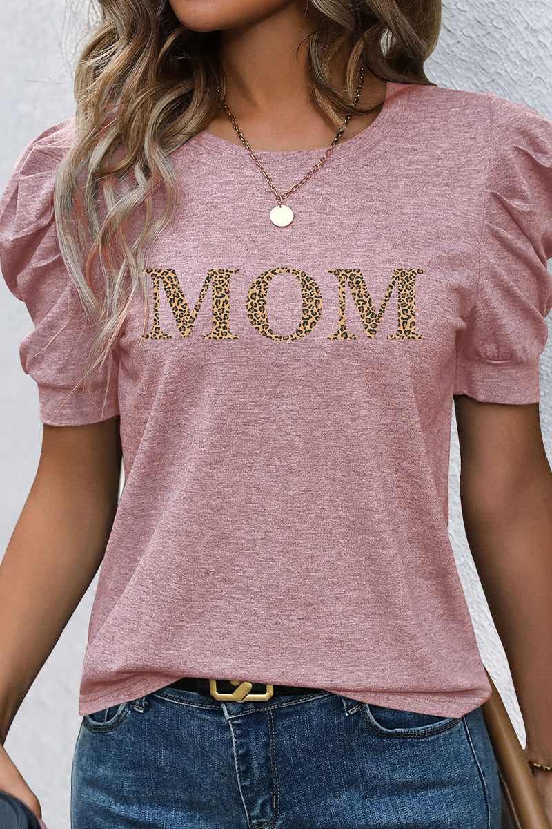 Mother’s Day MOM Graphic Puff Sleeve Casual T Shirt