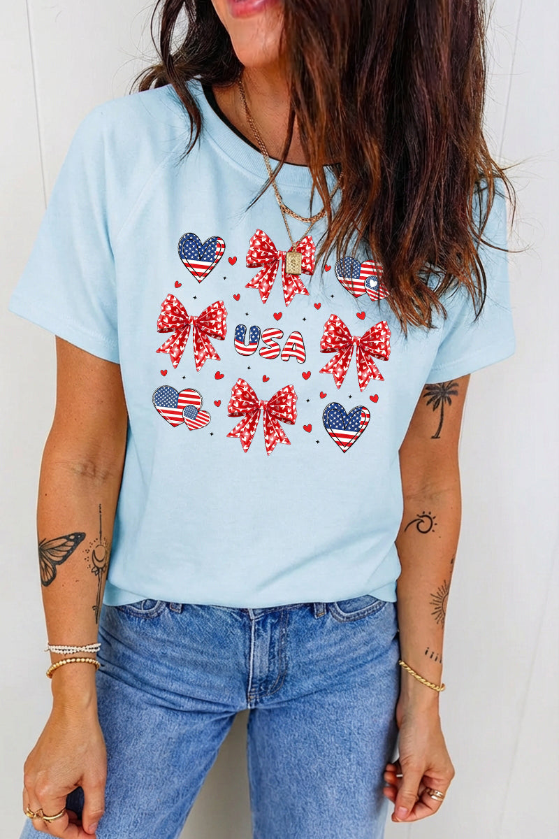 Patriotic Bow Heart Graphic USA Fourth of July Tee