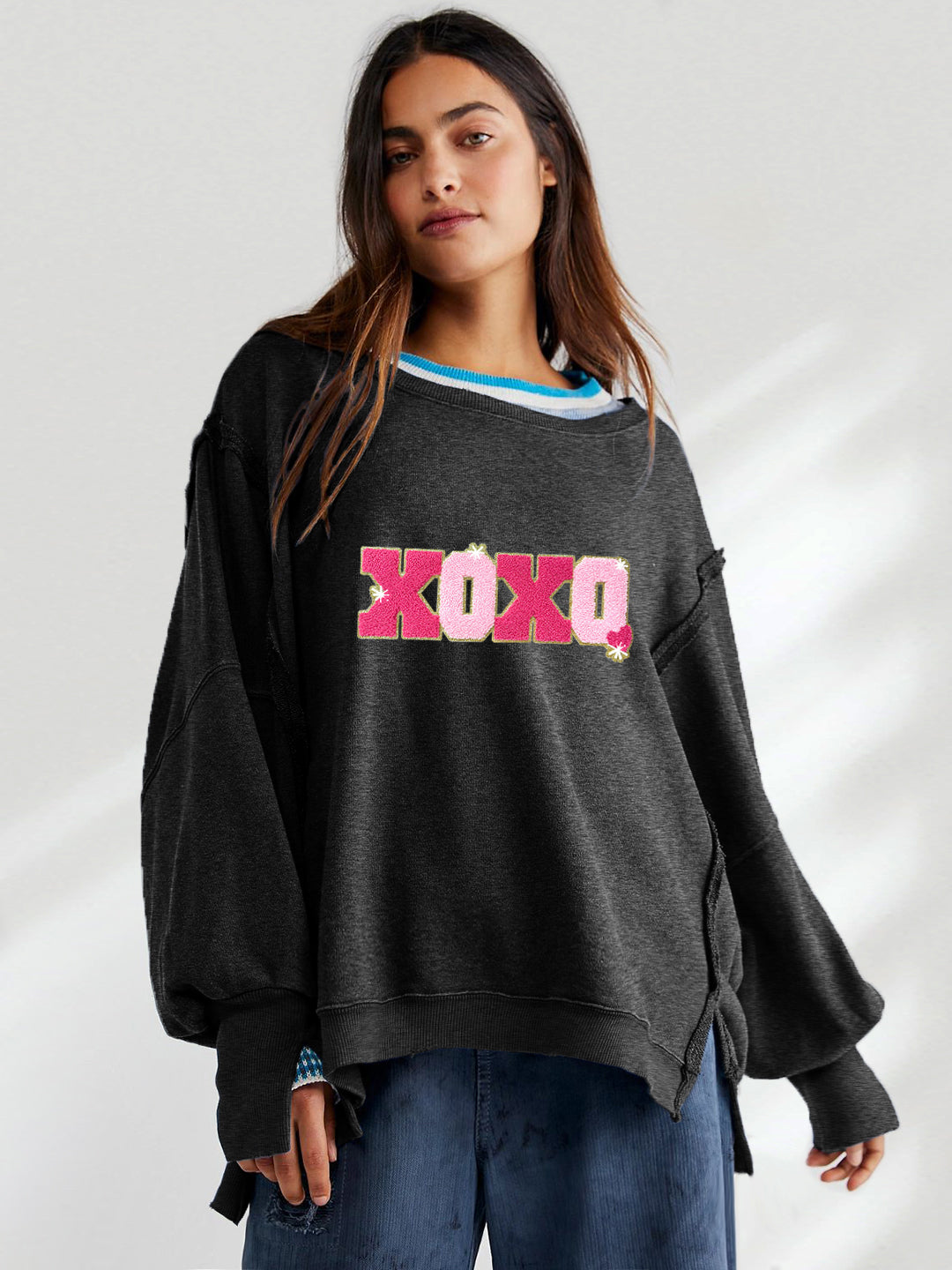 Valentines Day XOXO Chenille Letter Oversized Sweatshirt