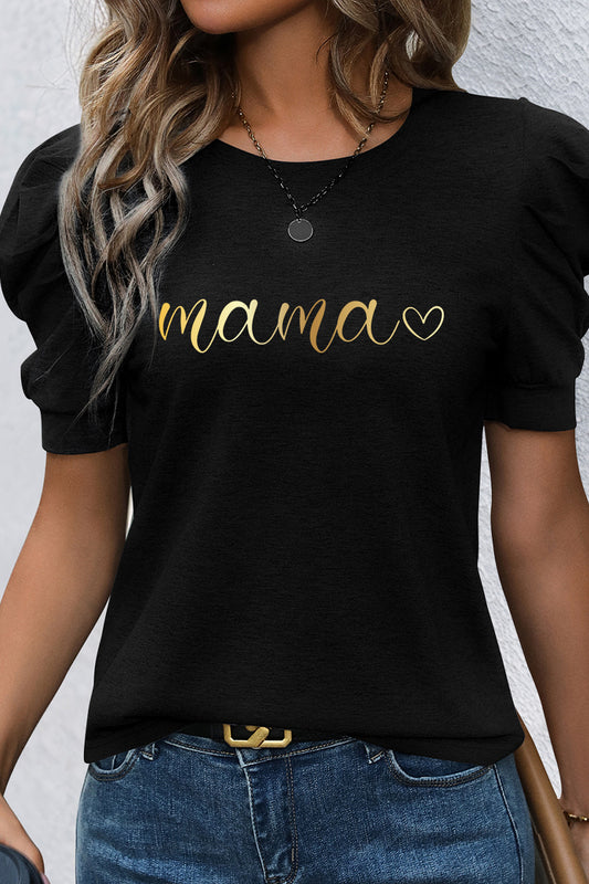 Mother’s Day Mama Script Graphic Puff Sleeve T Shirt