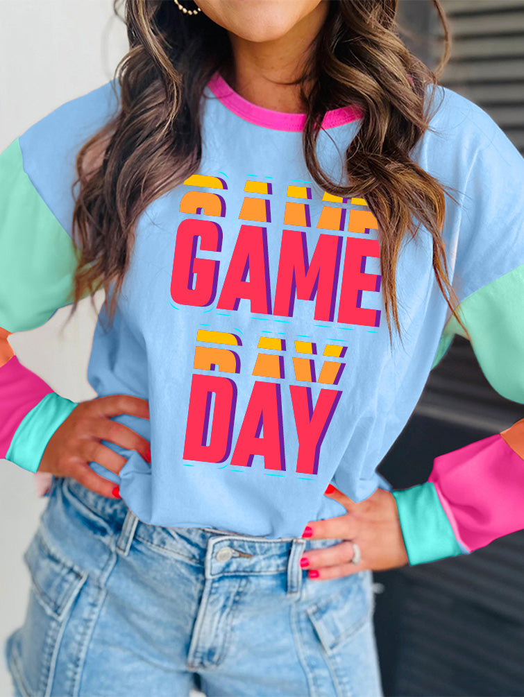 Game Day Color Block Long Sleeve Sports Fan T-Shirt