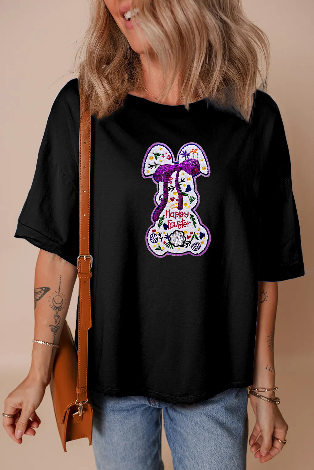 Easter Cute Bunny Graphic Tee Casual Spring Womens Top