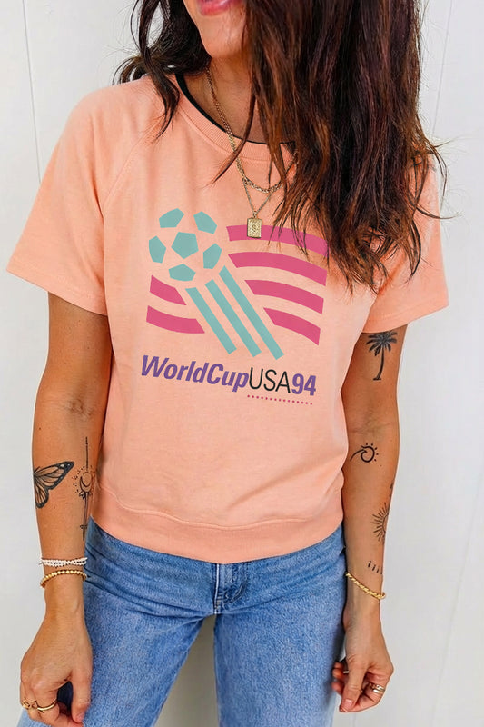 Graphic Knit T Shirt World Cup Casual Loose Fit