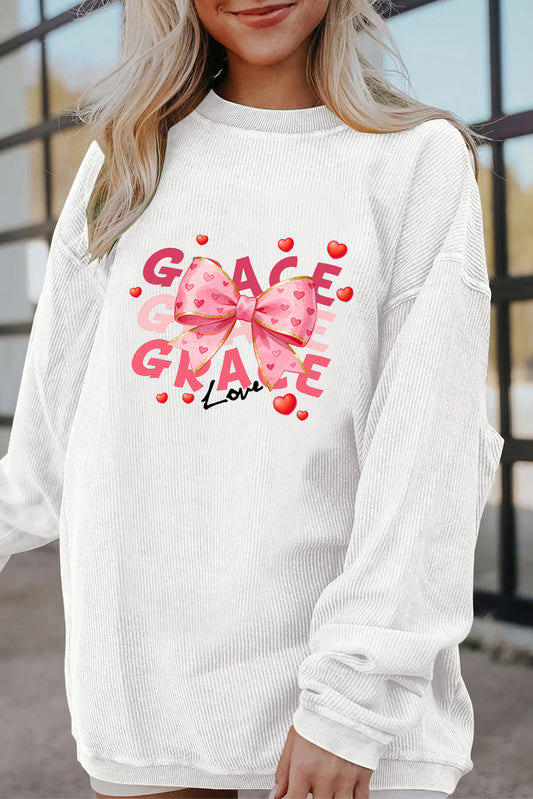 Valentine’s Day Grace Bow Heart Graphic Sweatshirt