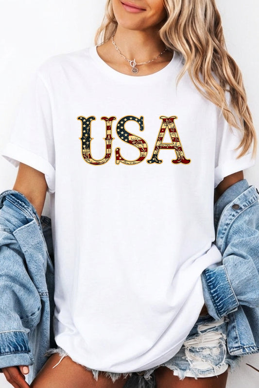 USA Graphic Oversized Fourth of July Patriotic Tee