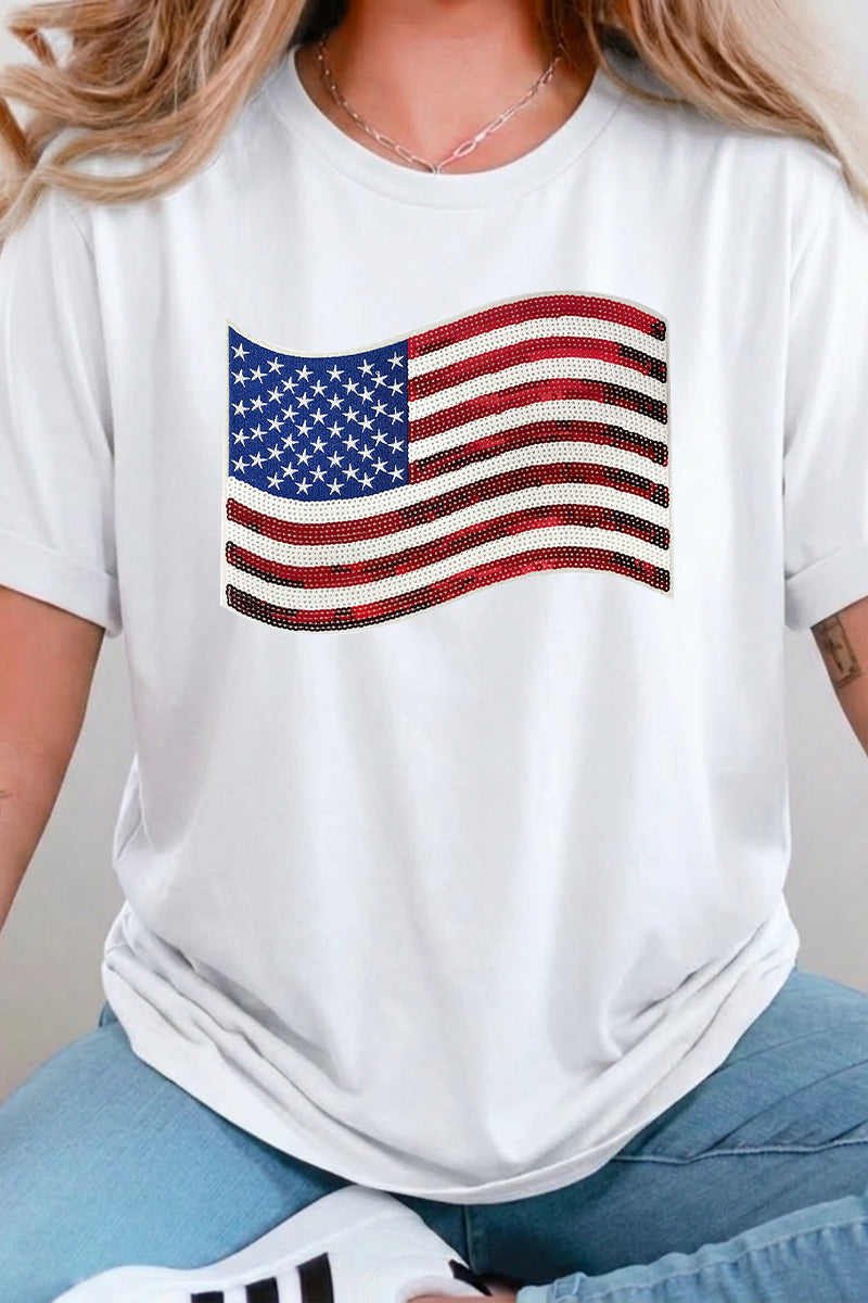 Fourth of July American Flag Graphic Tee for Women